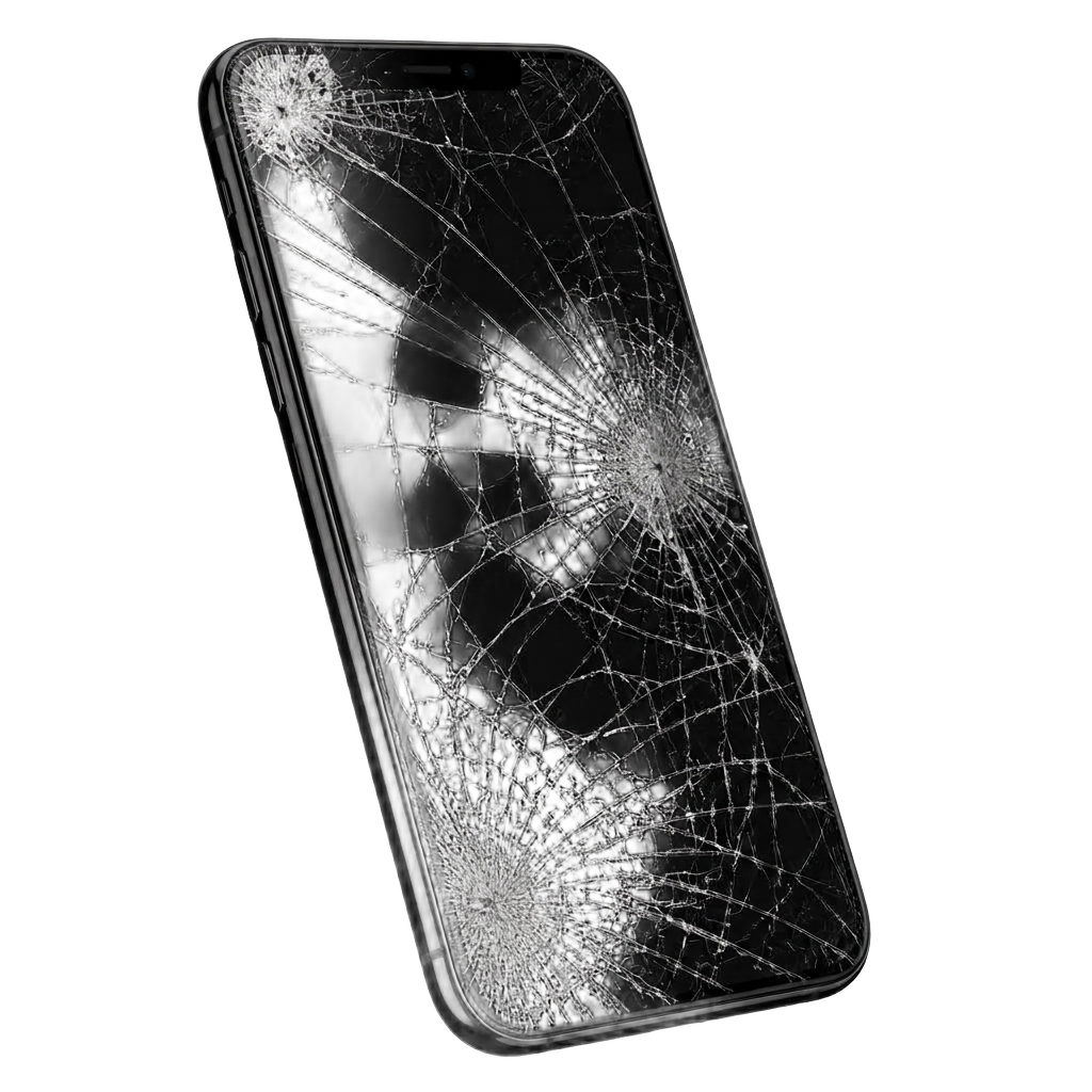 3D render of a smartphone with a badly shattered screen